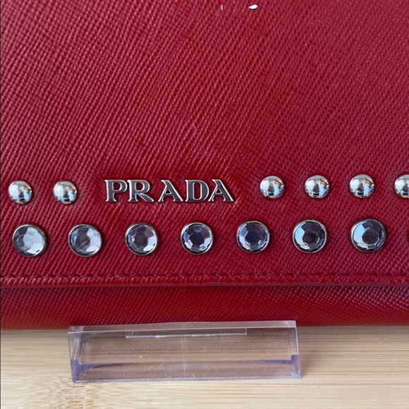 Prada Red Saffinao Studded Borchi Continental Wallet w/Baby Quick Access Pouch - Picture 4 of 14